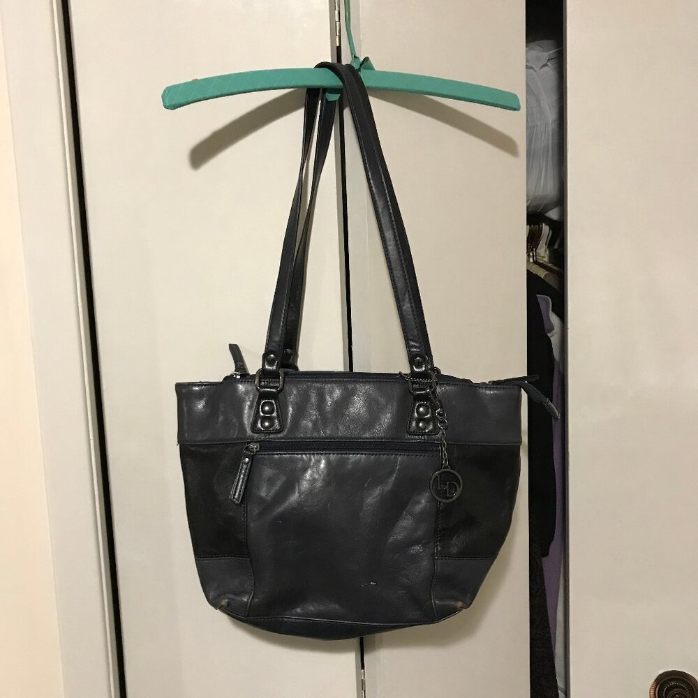 La Diva Ladies Charcoal And Black Italian Leather Purse/Shoulder Bag